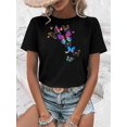 thumbnail image 1 of Camisetas de manga corta con estampado para niñas y niñas, de algodón, cómodas para uso diario, playera simple de veranoWomen's Soft Pink Butterfly Print Short Sleeve T-Shirt - Casual Crew Neck, Str, 1 of 7