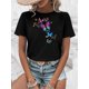 thumbnail image 2 of Camiseta de manga corta con estampado de mariposas rosa suave para mujer - Cuello redondo informal, mezcla de algodón y elastano elástico, lavable a máquina - Perfecta para primavera, verano y otoño,, 2 of 6