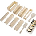 thumbnail image 2 of Sushi Making Kit Deluxe Edition with Complete Sushi Set 10 Pieces Plastic Sushi Maker Tool Complete with 8 Sushi Rice Roll Mold Shapes Fork Spatula DIY Home Sushi Tool (Off-white), 2 of 5