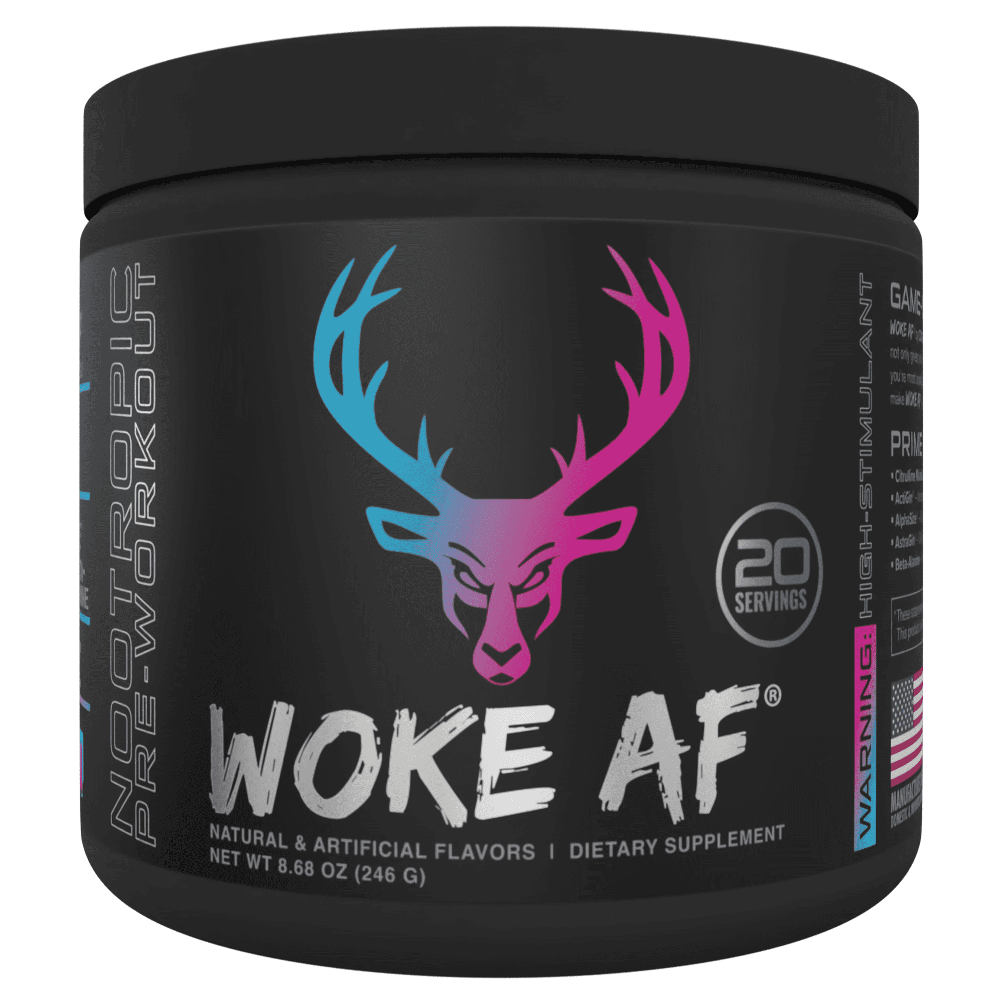 Bucked Up Woke AF Pre-Workout Powder, Increased Energy, Miami, 333mg Caffeine, 20 Servings