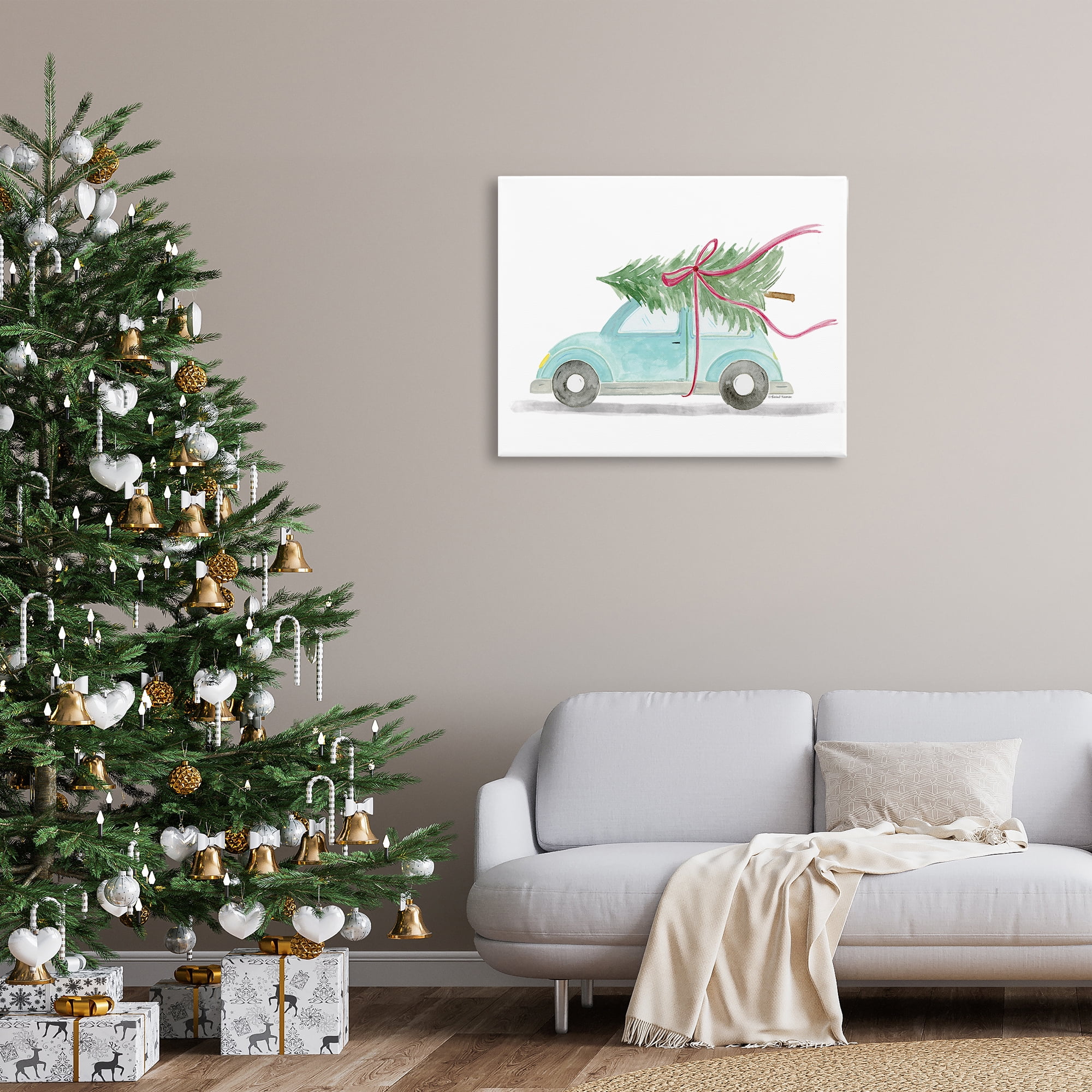 Stupell Industries Windblown Tree on Car Holiday Painting Gallery Wrapped Canvas Art Prints Wall Art, 40 x 30
