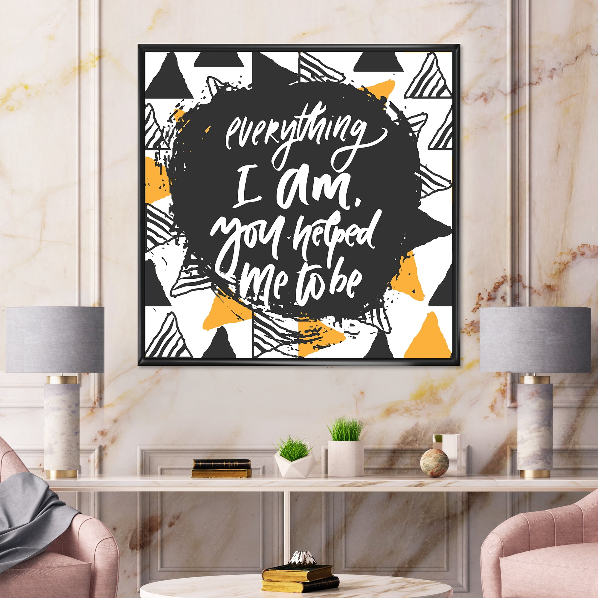 Designart 'Everything I Am You Helped Me To Be On Triangle Pattern' Mid-Century Modern Framed Canvas Wall Art Print