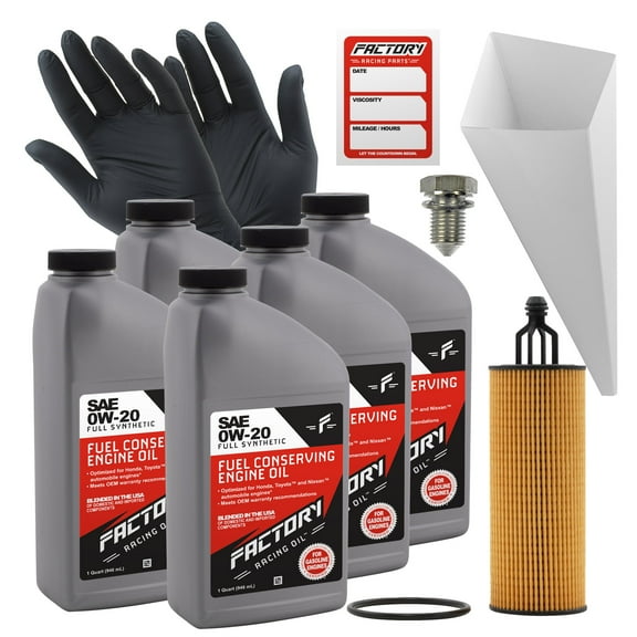 Factory Racing Parts Oil Change Kit Compatible With Chrysler Pacifica, Jeep Gladiator, Wrangler 3.6L 0W-20 Full Synthetic Oil - 5 Quarts
