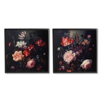 Stupell Industries Vintage Bouquet on Black Botanical & Floral Photography Black Framed Art Print Wall Art, 17 x 17, Set of 2