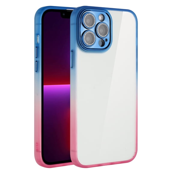 For Apple iPhone 14 Pro Max 6.7 inch Slim Transparent Acrylic Soft Edge Frame Electroplated Lens Double Protection Shockproof Protective Hybrid Case Cover Blue