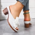 thumbnail image 4 of Rokment Womens Bow Platform High Heels Slip on Dress Sandals for Bride Wedding Summer Bowknot Fish Mouth Open Toe Chunky Block Heels Bridal Dressy Slides White Size 9, 4 of 7