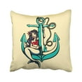 thumbnail image 1 of ARTJIA Pinup Pretty Siren Mermaid Pin Up Girl Sitting on Anchor Sailor Old School Style Tattoo Pillowcase 18x18 inch, 1 of 1