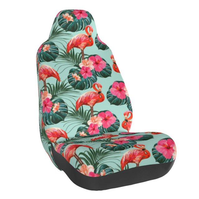 Wukai Palm Leaves Flamingo Full Set Car Seat Covers with Soft Padding Universal Auto Front Seats Protector and Cushion Mat