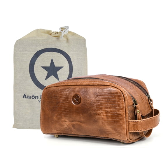 Aaron Leather Goods Leather Toiletry Bag Brown 10.5 Inch Unisex Groomsmen Gift Gingerbread