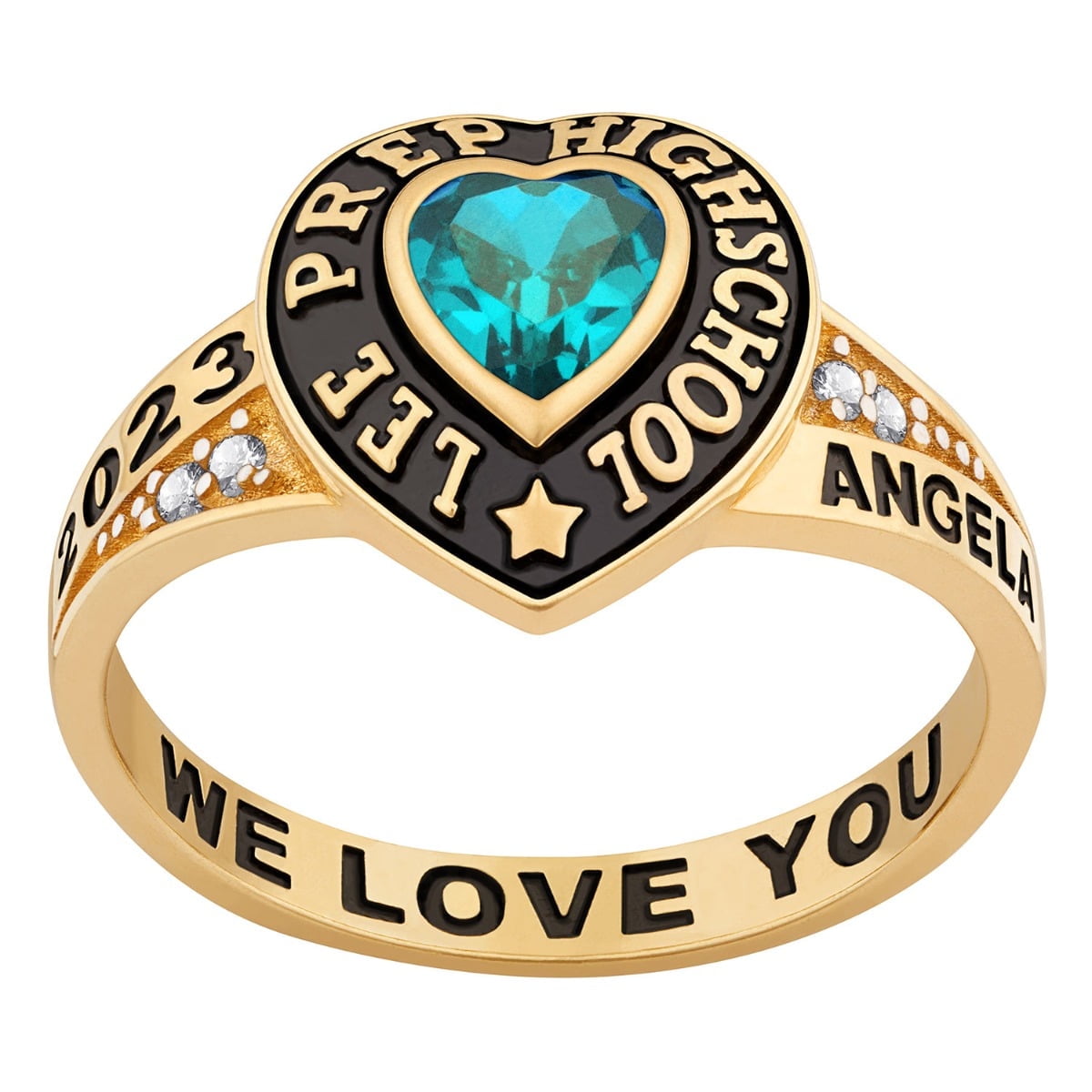 Bhavani Gems CLASS RING Class Rings Heart CZ Accents Class Ring, Gold-Plated Accents Class Ring