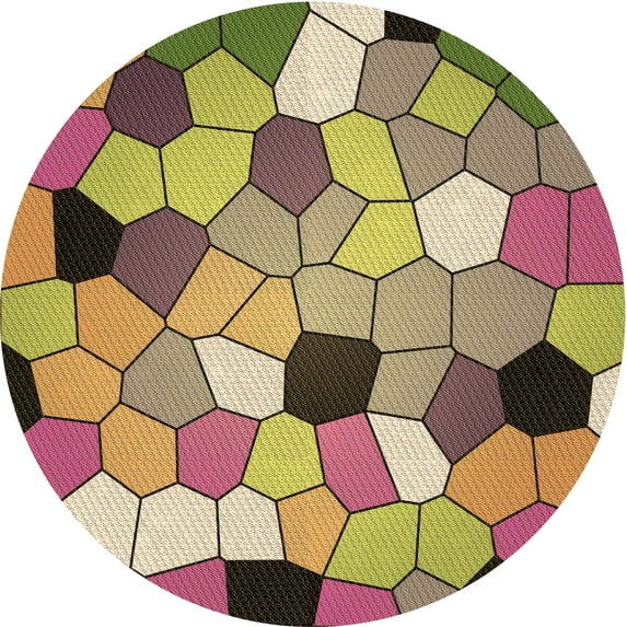 Ahgly Company Indoor Round Patterned Metallic Gold Area Rugs, 8' Round