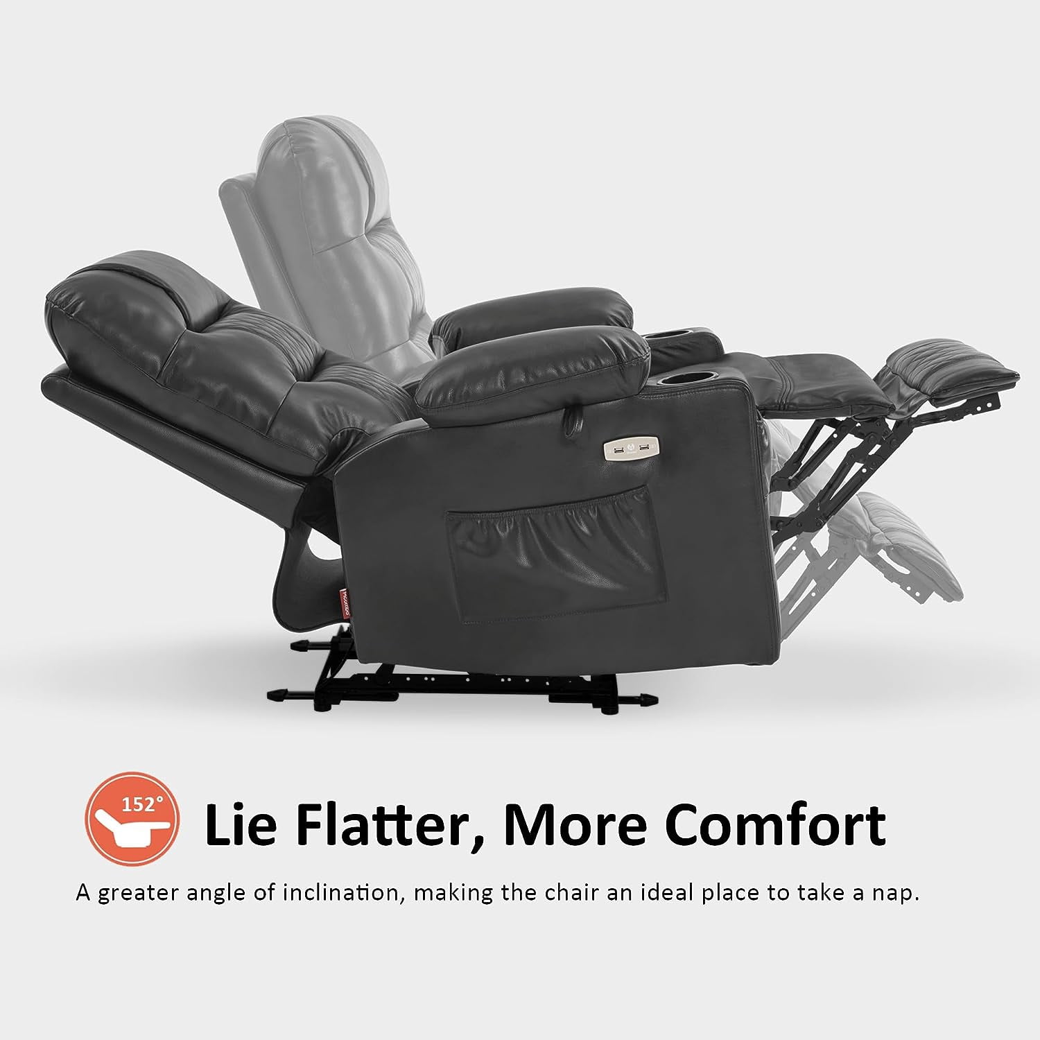 MCombo Power Recliner Faux Leather Living Room Electric Reclining Chair, No Lift, 621 (Dark Grey)