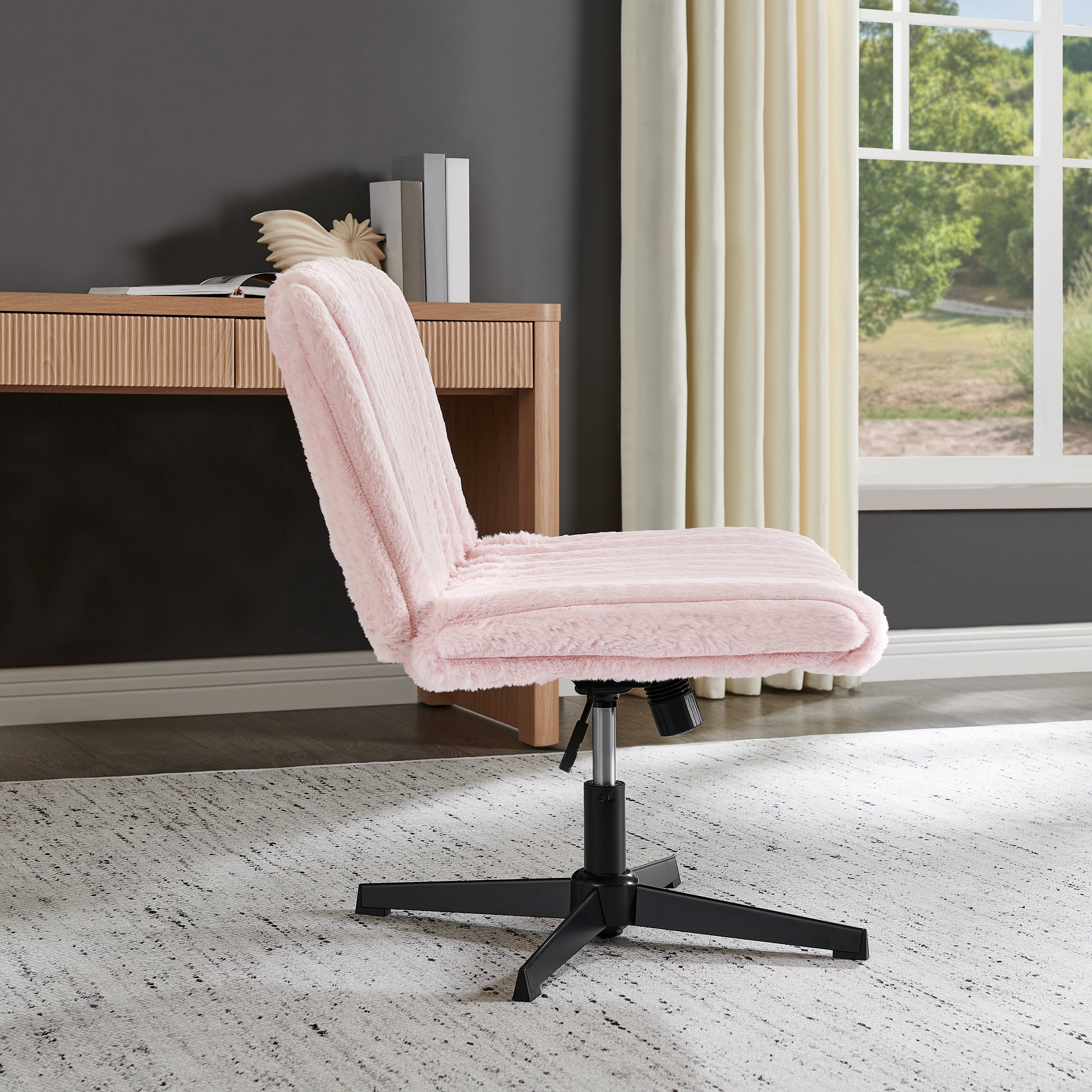 Roundhill Blynn Adjustable Swivel Criss Cross Chair, Wide Seat Office Chair Vanity Chair, Pink