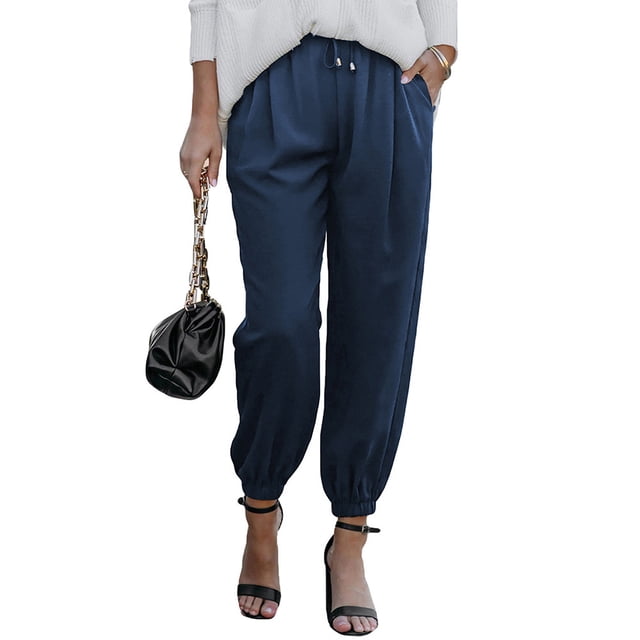 Pantalones con cordones de cintura alta de Europa y América, pantalones casuales elegantes a juego de color sólido para mujer.