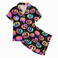 thumbnail image 5 of Cdudpw Toddler Girl Halloween Pajamas Set Ghost Print Short Sleeve Button Down Shirt Pants Fall Pjs Satin Outfits(A006-Purple), 5 of 5
