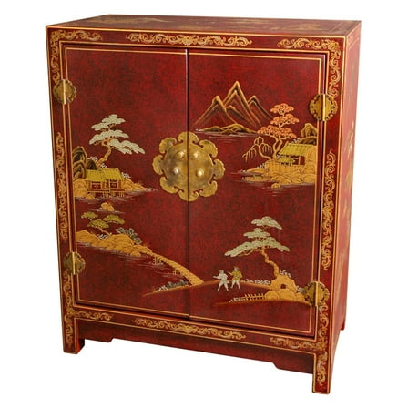 Oriental Furniture Red Lacquer Cabinet, Oriental design, hand made, Authentic Work, 30.00"H