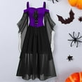 thumbnail image 2 of Vestido de Halloween para mujer, con hombros descubiertos y tirantes, de gasa de color contrastante, con empalme de malla, estilo punk retro, vestido medieval para mujer, 2 of 4