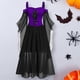 thumbnail image 2 of Vestido de Halloween para mujer, con hombros descubiertos y tirantes, de gasa de color contrastante, con empalme de malla, estilo punk retro, vestido medieval para mujer, 2 of 4