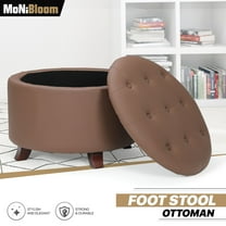 MoNiBloom Storage Ottoman with Padded Seat, Modern PU Leather Footrest, Round Seat Stool, Brown