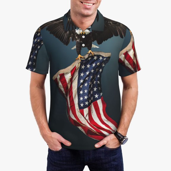 Vsdgher American Flag Polo Shirts for Men, Men's Short Sleeve Stretch Polo Shirt, Shirts for Men-Small