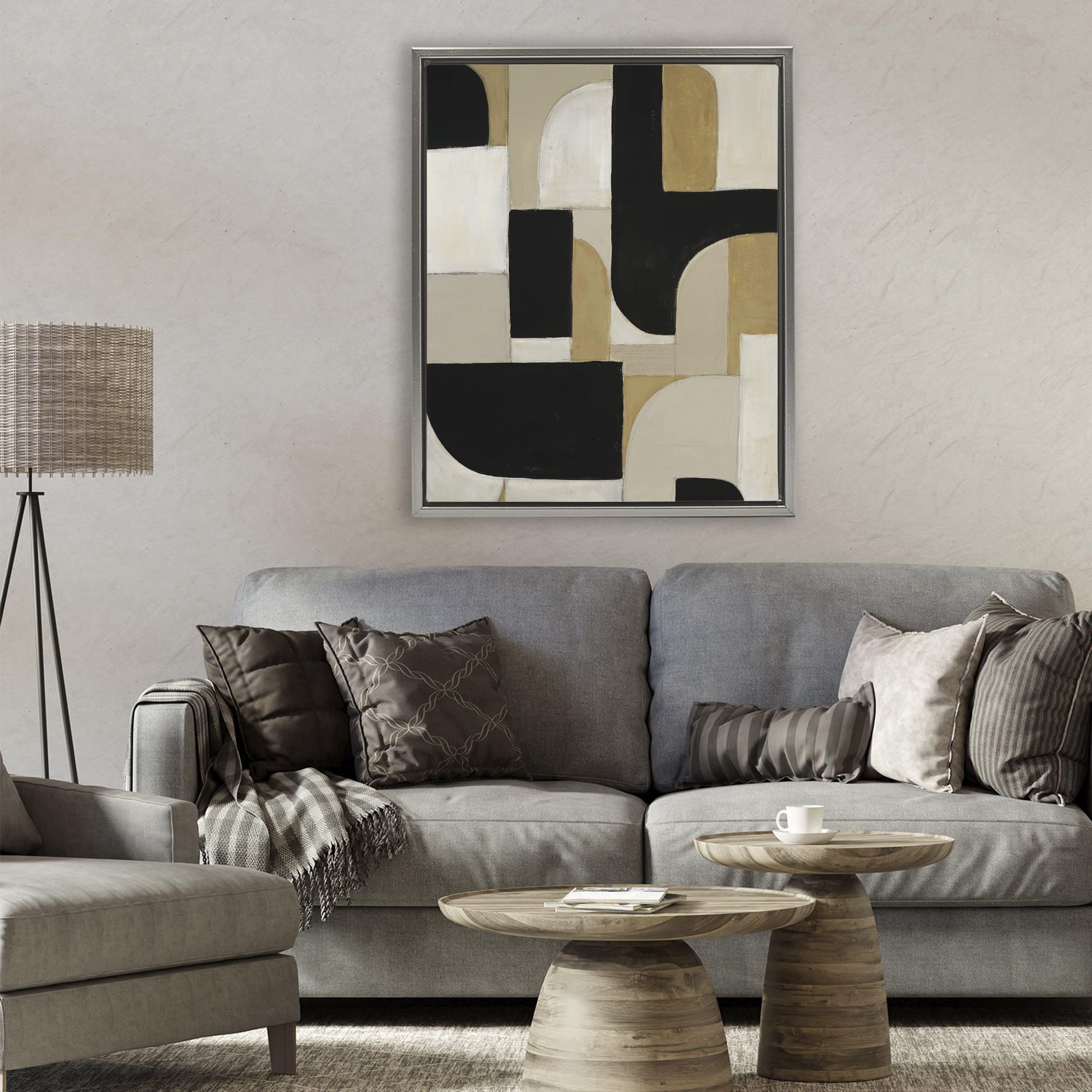Stupell Industries Black & Neutral Shapes Gray Framed Floater Canvas Wall Art, design by Kippi Leonard
