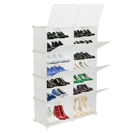 

RLCEGAL 7-Tier Portable 28 Pair Shoe Rack Organizer 14 Grids Tower Shelf Storage Cabinet Stand Expandable for Heels Boots Slippers White RT