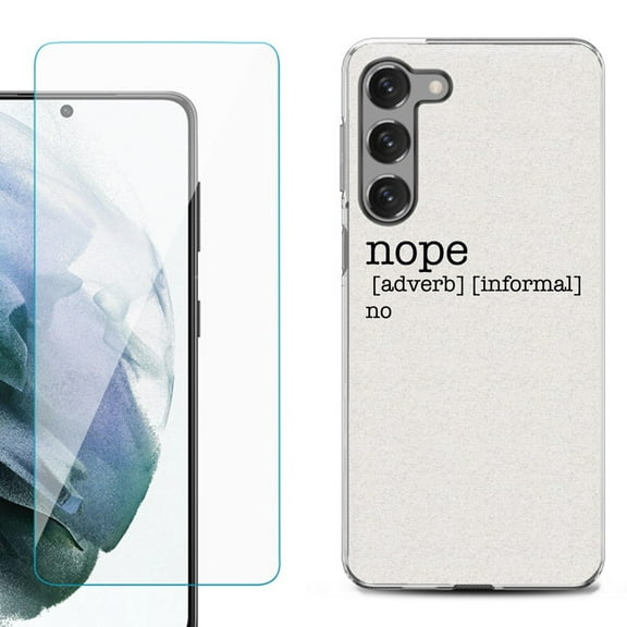 Shockproof Fashion Phone Case for Samsung Galaxy S23  / S23 Plus 5G, with Tempered Glass Screen Protector, by OneToughShield ® - Dictionary/Nope