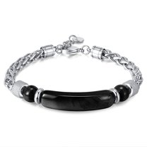 Stainless Steel Chain Splicing Tiger Eye Obsidian Bracelet for Men and Women 8.27 inch Gift