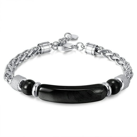 Stainless Steel Chain Splicing Tiger Eye Obsidian Bracelet for Men and Women 8.27 inch Gift