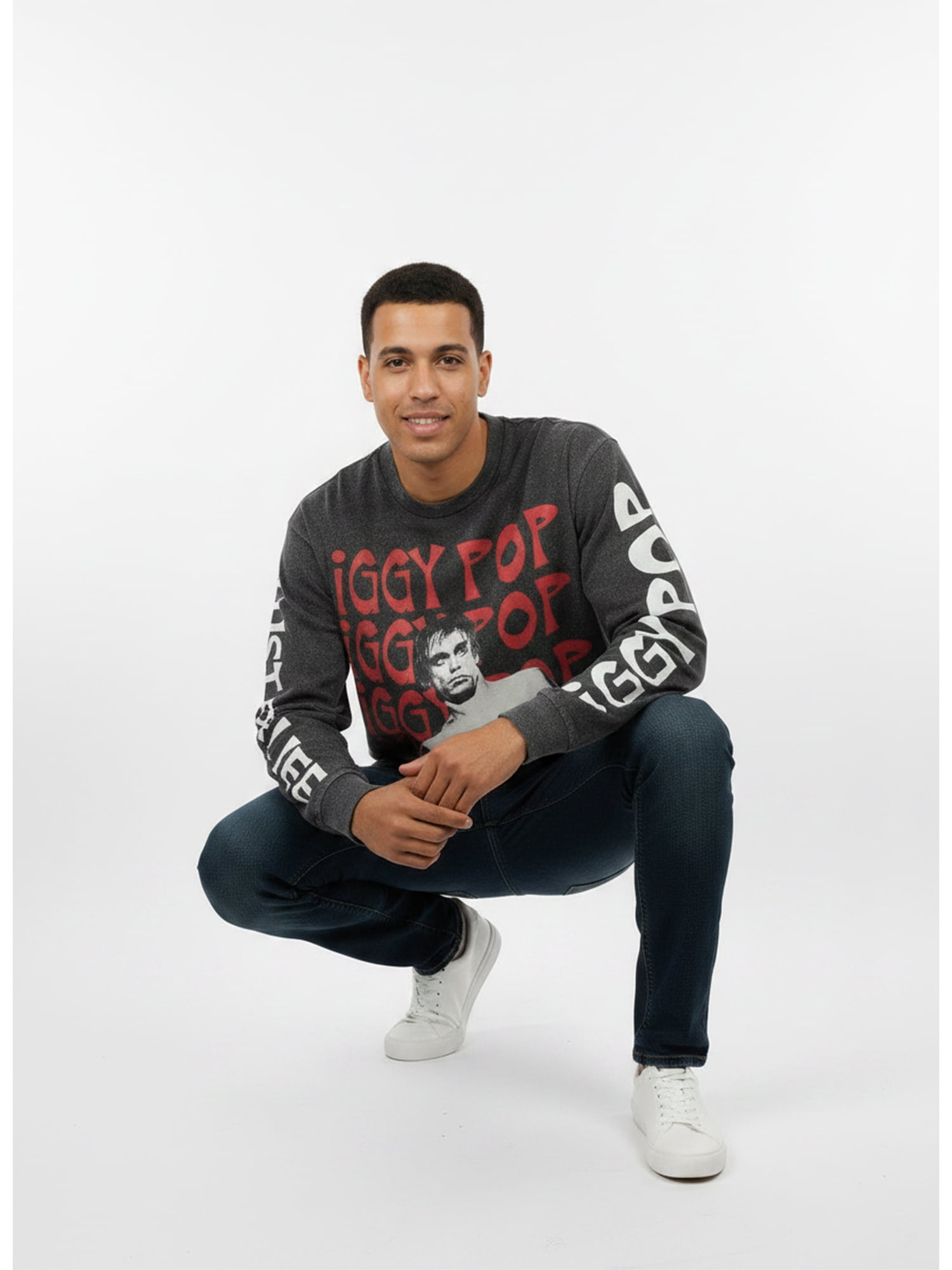 Iggy Pop Men's Mineral Washed Boxy Fit Long Sleeve Graphic Tee Shirt, Sizes XS-4XLT