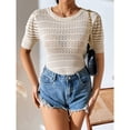thumbnail image 4 of Blusa ahuecada de punto Cuello redondo Manga corta abullonada Ajuste casual Blusa ahuecada de color puro Albaricoque L, 4 of 8