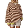 thumbnail image 1 of Oversized Sweatshirts for Women Fall Long Sleeve Pullover Tops Striped Color Block Blouse, 1 of 6