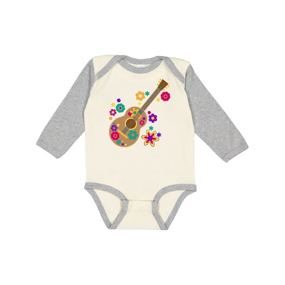 Inktastic Acoustic Guitar with Colorful Flowers Boys or Girls Long Sleeve Baby Bodysuit