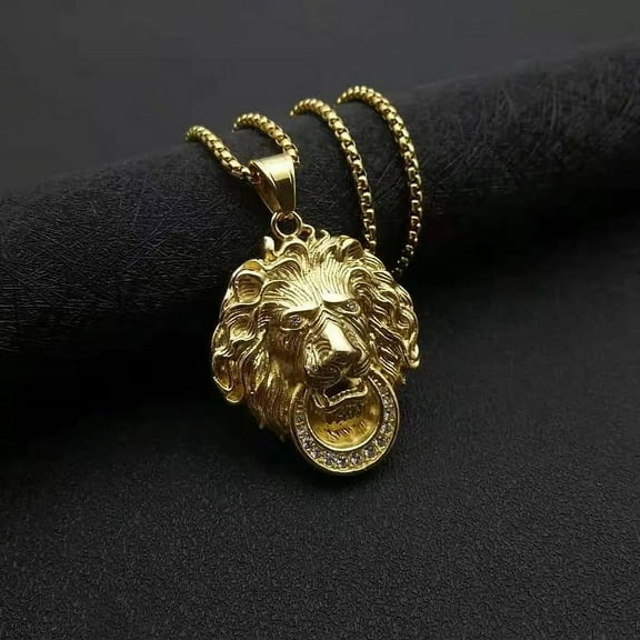 Iced Out Bling Animal Lion Pendants With Rope Chain 14K Yellow Gold AAA Cubic Zircon Men's Hip Hop Jewelry Gift