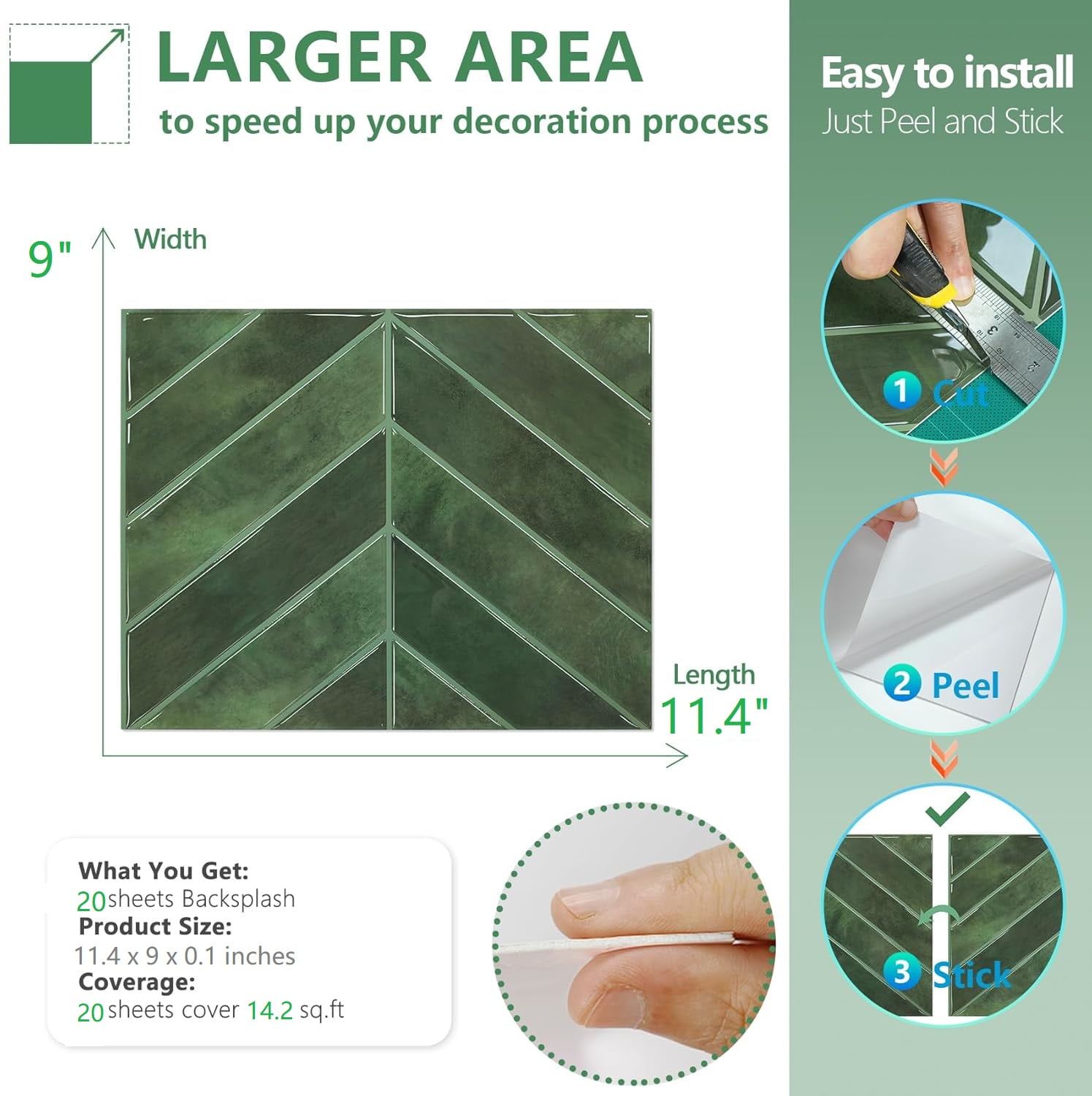 FLOLEOPA Peel and Stick Backsplash - 20 Sheets of 11.4" x 9" - 3D Adhesive Peel and Stick Tile Backsplash for Kitchen, Bathroom, Wall Tile