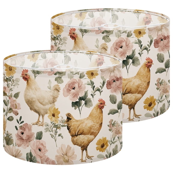 Lampshades 2 Pack Watercolor Floral Chickens Soft Pink Yellow Flowers 13"x13"x10" Light Shade for Table Lamps Floor Lamps Drum Lamp Shades Lampshade Replacement Easy Assembly