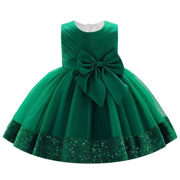 IDOPIP Toddler Baby Flower Girl Dress Sequin Bowknot Tulle Ruffle Tutu Party Dress 6M-3T Pageant Wedding Guest Pageant Dress Baby Birthday Princess Communion Formal Ball Gown