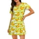 thumbnail image 1 of Balery Bananas On A Striped Camisón de manga corta con cuello redondo para mujer, cómodo y elegante., 1 of 6