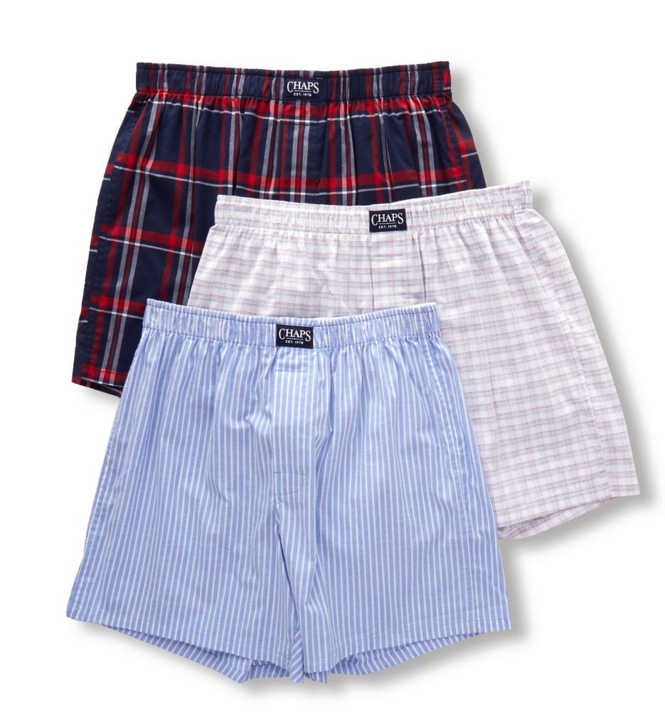 Men's Chaps CUWBP3 Essential Cotton Blend Woven Boxers 3 Pack (Jacob