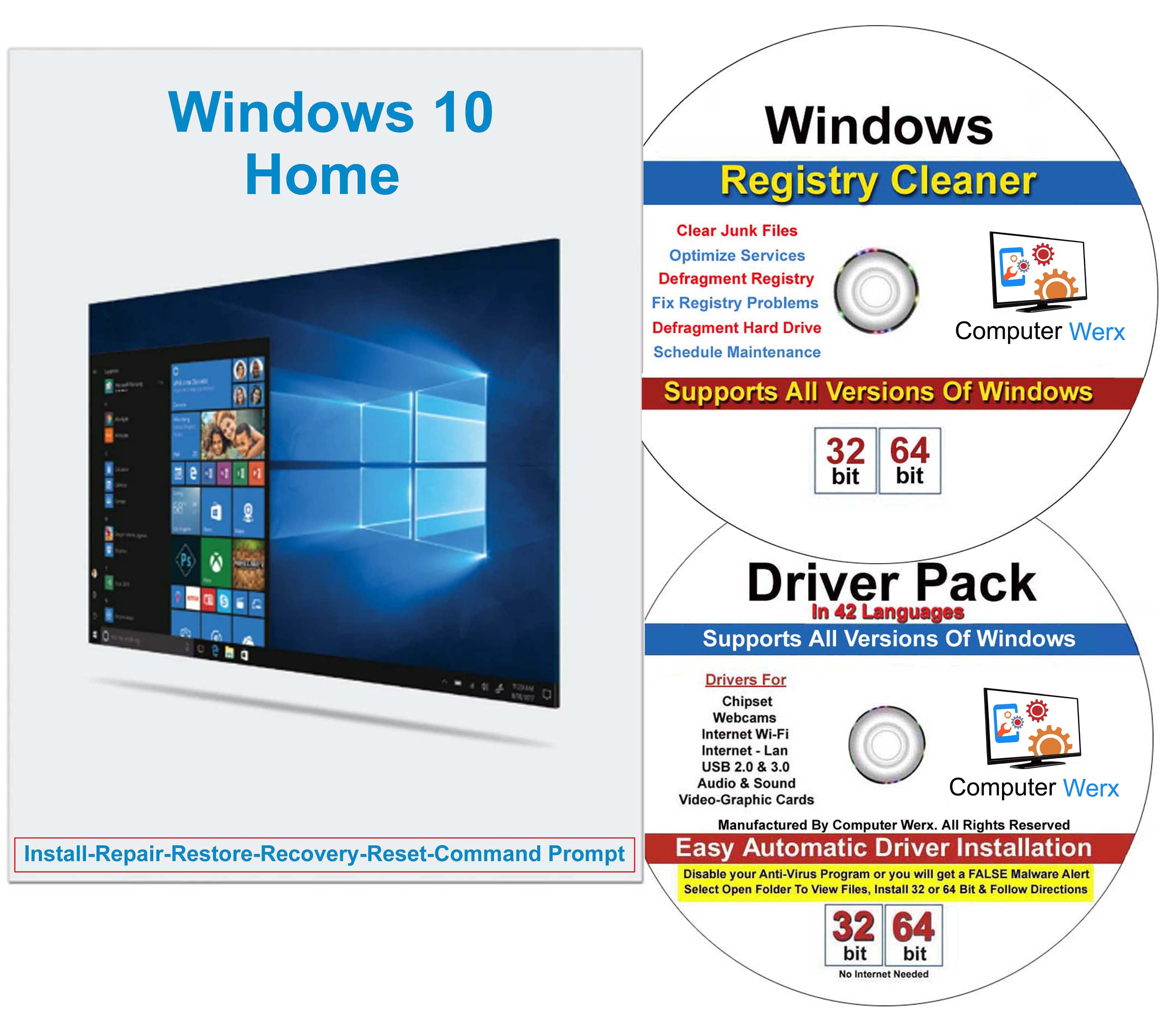 きれいなWin10とオフィス２０１６♥DVD♥WIFI♥320GB Computer Werx, Windows 10 Home 32/64 Bit Repair and Install DVD, 3