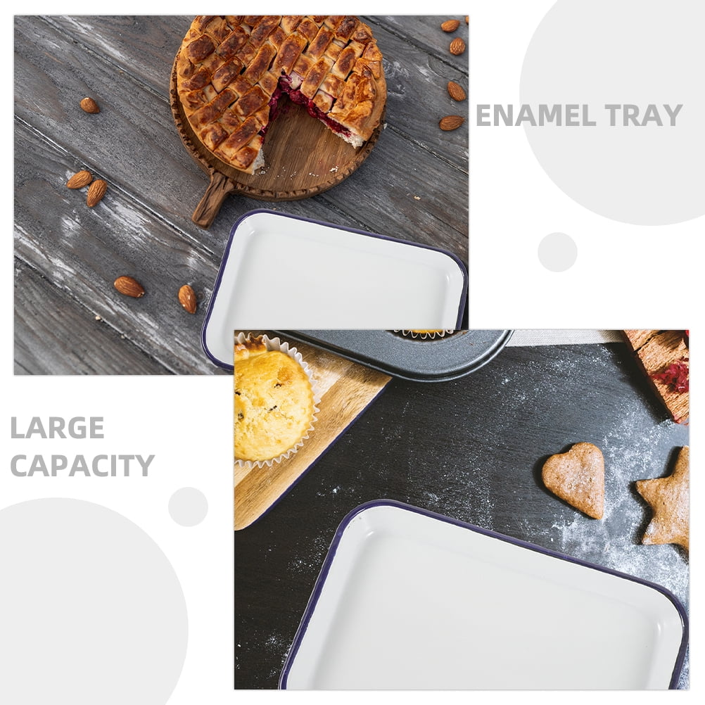 LEXSOMEO Enamel Baking Sheet Pan - White Ceramic Cookie Sheet Non-stick Jellys Rolls Pan Rectangular Serving Tray Enamel Dish Pancake Oven Tray for Kitchen