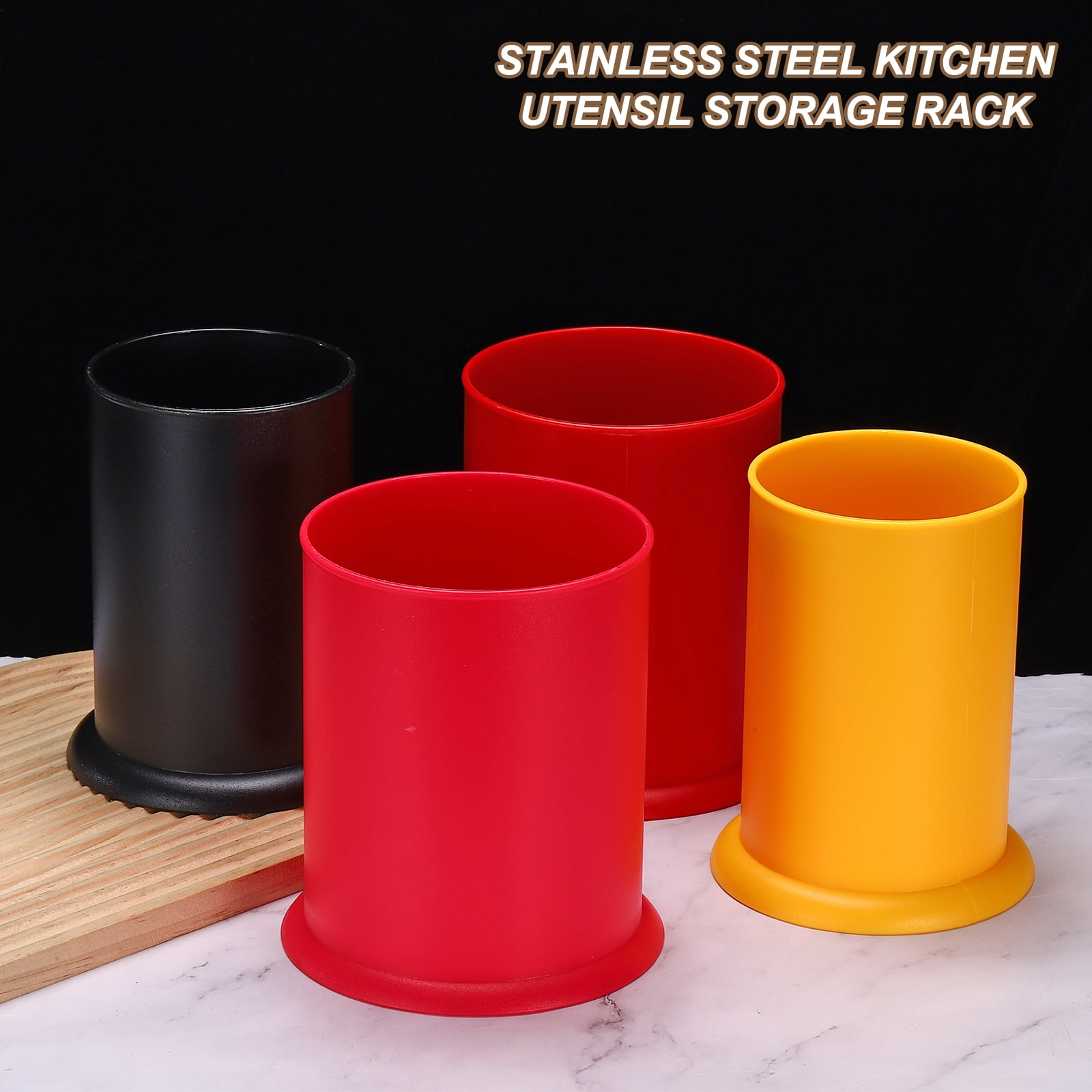Uxcell Kitchen Utensil Holder, 5x6.5" Plastic Utensil Cutlery Holder Round Flatware Organizer with Drain Hole for Kitchen Restaurant Countertop Straw, Spoon, Chopstick, Black