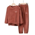 thumbnail image 2 of TIREOW Girls Boys Fleece Loungewear Set Solid Color Crewneck Long Sleeve Sleep Top and Long Pants Autumn Winter Nightwear 2 Piece Set, 2 of 5