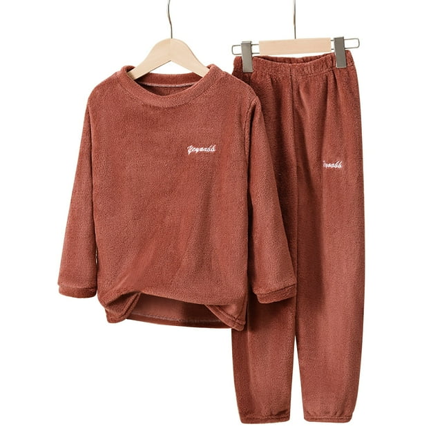 XIMIN Ensemble de Pyjama en Molleton pour Enfants, Tenue Thermique 2 Pcs pour Garçons et Filles, Chandails en Molleton et Pantalons en Flanelle Chauds Automne Hiver (Rouge, 8-9 Ans)