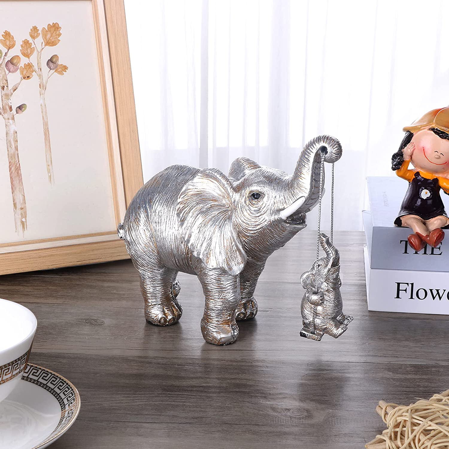 FJS Home Decor Elephant Statue, White Elephant for Shelf Decor Accents, Mom  Gifts, Elephant Gifts for Women, Table Decorations for Living Room Bedroom