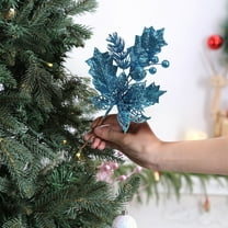 Honeeladyy Glitter Christmas Tree Poinsettia Decoration 9.06" Christmas Tree Floral Picks Artificial Berry Stems DIY Glittery Twigs Berry Branches for Xmas Holiday Wedding Party (Blue)