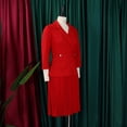 thumbnail image 3 of AURA Plus Size Notched Lapel A Line Midi Dress High Waist Pleated 3 4 Sleeve Elegant Autumn Work Dress, 3 of 9