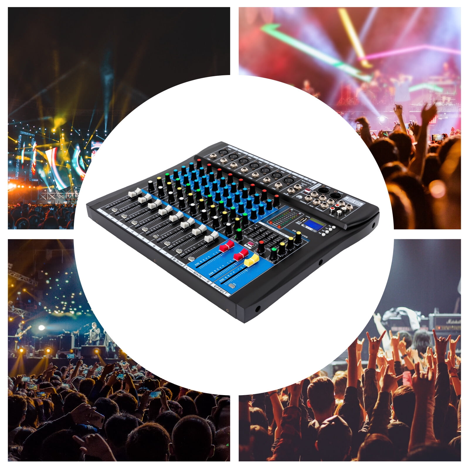 Live Mixer Micfuns Professional 8 Channel Stereo Sound Mixer Bluetooth USB Recording Computer Playback Phantom Power USB Digital Audio Mixer Amplifier