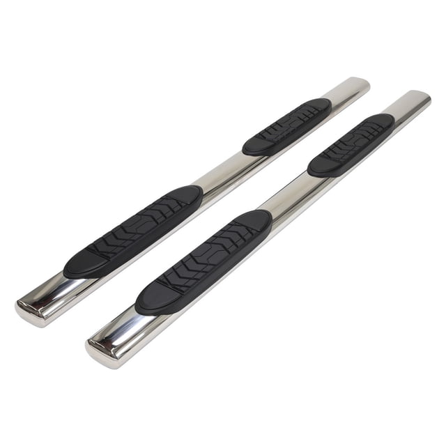 TrailFX Nerf Bar A7038S TFX 5 Barres Latérales Ovales Droites; avec Tampons de Marche; 5 Pouces Ovales Droit; Poli; Acier Inoxydable; avec Embouts Soudés; Montage sur Panneau Basculant