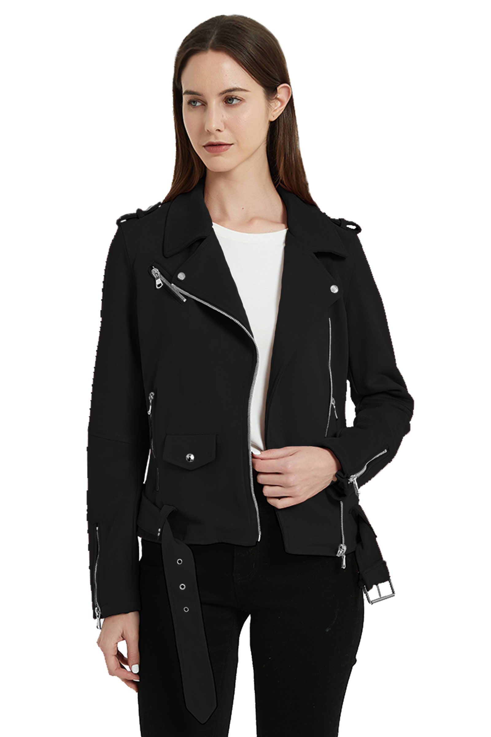 Giolshon Women's Faux Suede Leather Jacket, Motorcycle Short PU Coat Moto Biker Fitted Slim Outwear with Belt - image 7 of 8